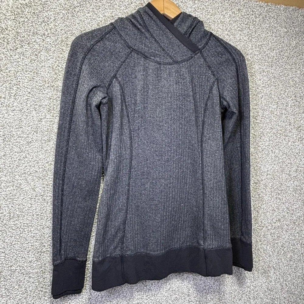 Lululemon Hoodie Womens 6 Gray Herringbone Pullover‎ Cowl Neck Pocket Athletic